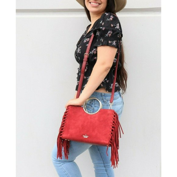 Suede Fringe Sam Bag in SIENA RED - Picture 2 of 11